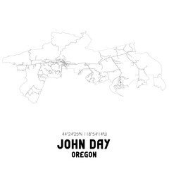  John Day Oregon. US street map with black and white lines.
