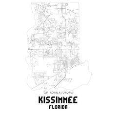  Kissimmee Florida. US street map with black and white lines.