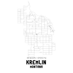  Kremlin Montana. US street map with black and white lines.