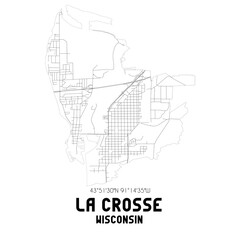  La Crosse Wisconsin. US street map with black and white lines.