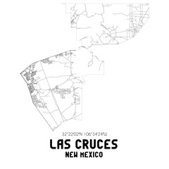  Las Cruces New Mexico. US street map with black and white lines.