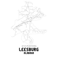  Leesburg Alabama. US street map with black and white lines.