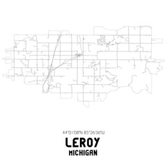 Leroy Michigan. US street map with black and white lines.