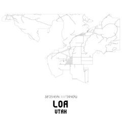  Loa Utah. US street map with black and white lines.