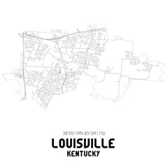  Louisville Kentucky. US street map with black and white lines.