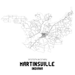  Martinsville Indiana. US street map with black and white lines.