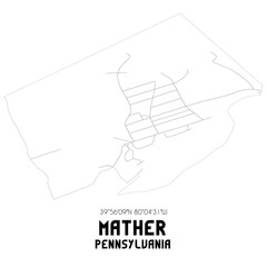  Mather Pennsylvania. US street map with black and white lines.