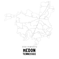  Medon Tennessee. US street map with black and white lines.