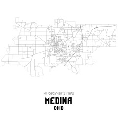 Wall Mural - Medina Ohio. US street map with black and white lines.