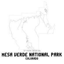 Mesa Verde National Park Colorado. US Street Map With Black And White Lines.