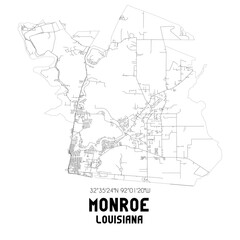 Monroe Louisiana. US street map with black and white lines.