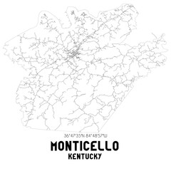  Monticello Kentucky. US street map with black and white lines.