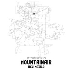  Mountainair New Mexico. US street map with black and white lines.