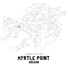  Myrtle Point Oregon. US street map with black and white lines.
