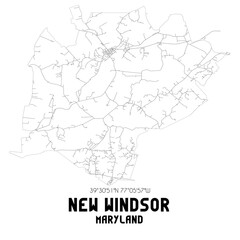  New Windsor Maryland. US street map with black and white lines.