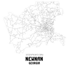  Newnan Georgia. US street map with black and white lines.