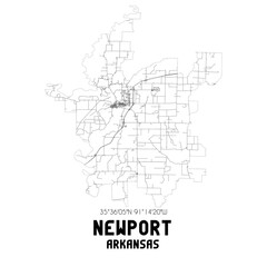  Newport Arkansas. US street map with black and white lines.