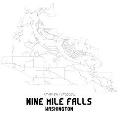  Nine Mile Falls Washington. US street map with black and white lines.