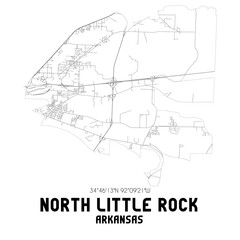  North Little Rock Arkansas. US street map with black and white lines.