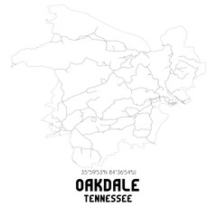  Oakdale Tennessee. US street map with black and white lines.