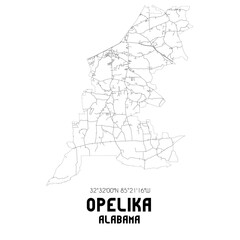  Opelika Alabama. US street map with black and white lines.