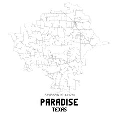  Paradise Texas. US street map with black and white lines.
