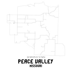 Peace Valley Missouri. US street map with black and white lines.