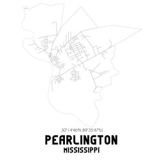  Pearlington Mississippi. US street map with black and white lines.