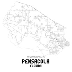  Pensacola Florida. US street map with black and white lines.