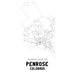  Penrose Colorado. US street map with black and white lines.