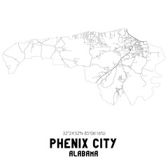  Phenix City Alabama. US street map with black and white lines.