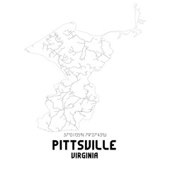  Pittsville Virginia. US street map with black and white lines.
