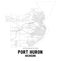 Port Huron Michigan. US street map with black and white lines.