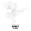 Quincy Illinois. US street map with black and white lines.