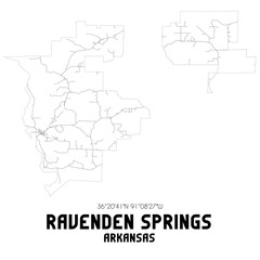 Ravenden Springs Arkansas. US street map with black and white lines.