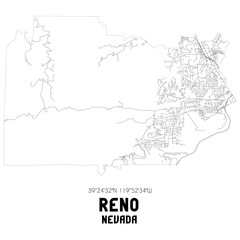  Reno Nevada. US street map with black and white lines.