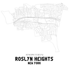 Roslyn Heights New York. US street map with black and white lines.