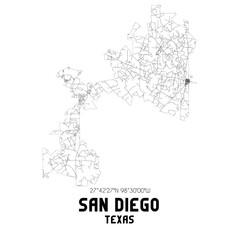  San Diego Texas. US street map with black and white lines.