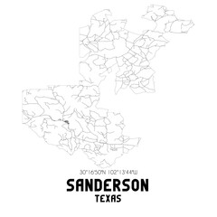  Sanderson Texas. US street map with black and white lines.