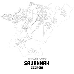  Savannah Georgia. US street map with black and white lines.
