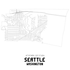  Seattle Washington. US street map with black and white lines.