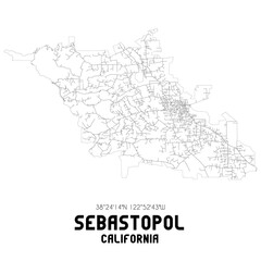  Sebastopol California. US street map with black and white lines.