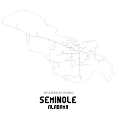 Seminole Alabama. US street map with black and white lines.
