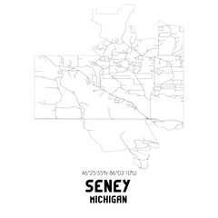  Seney Michigan. US street map with black and white lines.