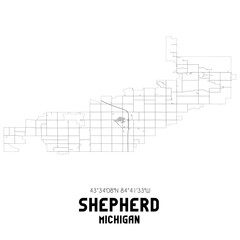 Shepherd Michigan. US street map with black and white lines.