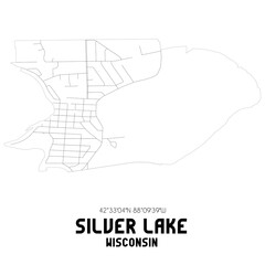  Silver Lake Wisconsin. US street map with black and white lines.