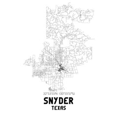  Snyder Texas. US street map with black and white lines.