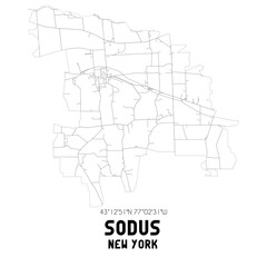  Sodus New York. US street map with black and white lines.