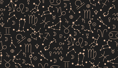 Wall Mural - star signs of the zodiac. vector illustration. astrological drawing of the constellations. on a blac