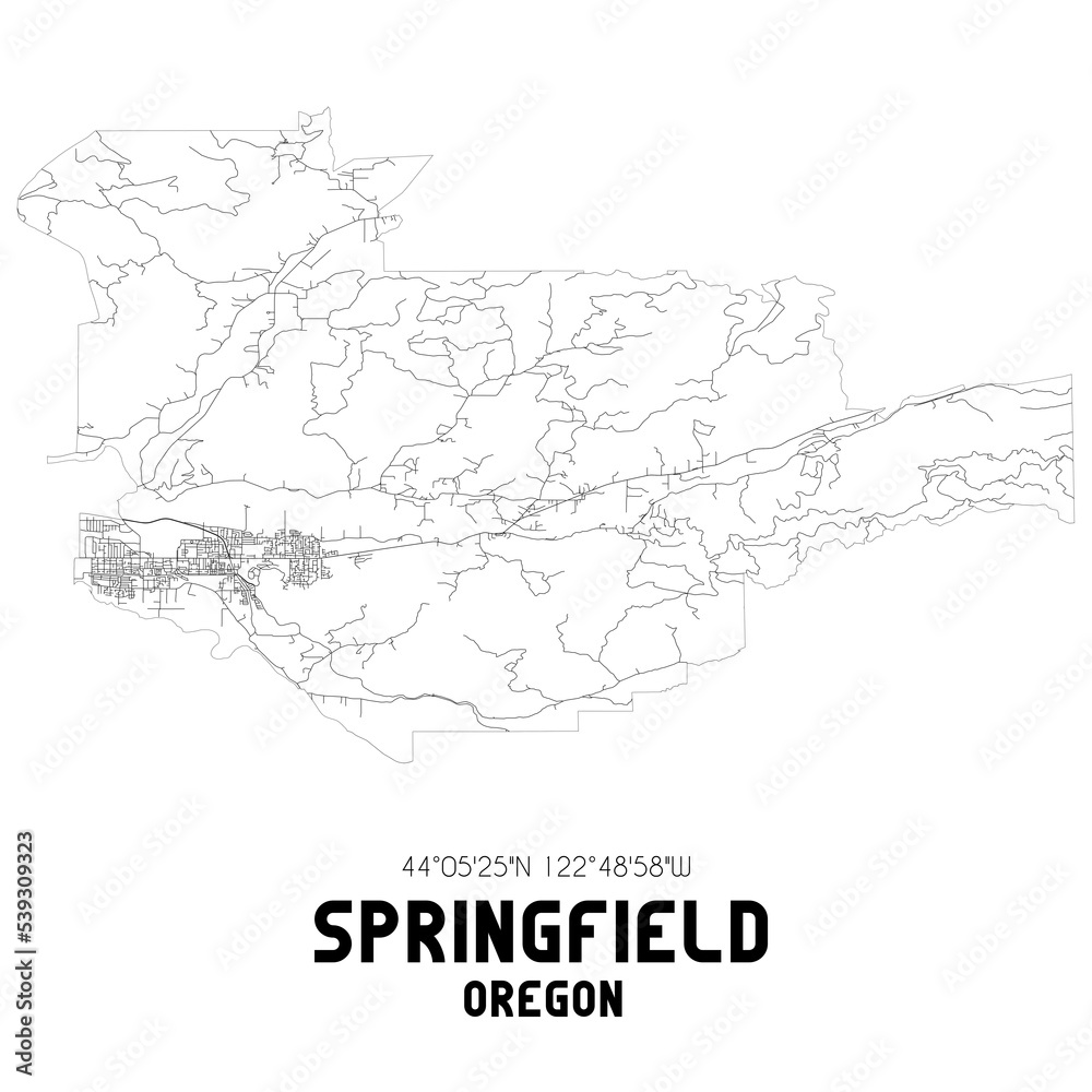 Springfield Oregon. US street map with black and white lines.